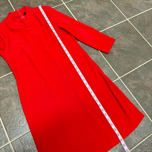 Boston Proper Mock Neck Long Sleeve Drape Front Dress Beyond Travel Red Small S - Picture 10 of 13